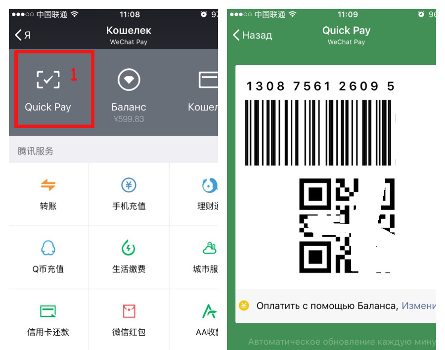 Оплата с помощью кошелька WeChat